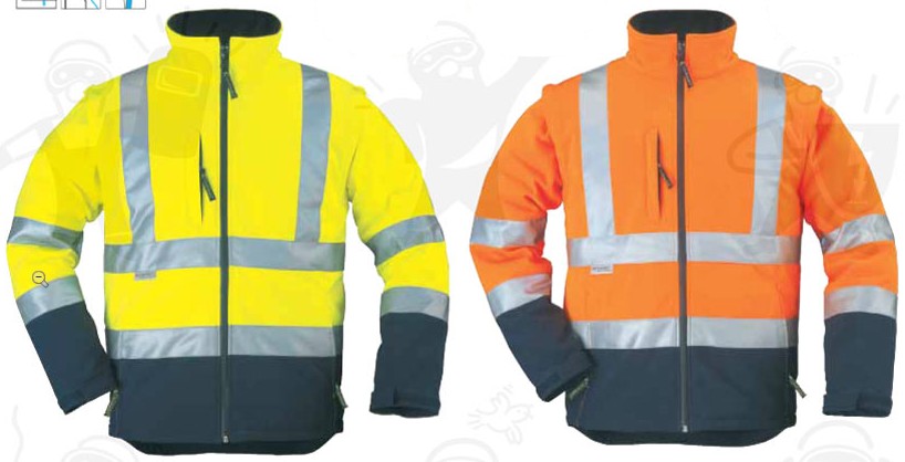 Narancs munkavédelmi kabát, lélegző, vízhatlan softshell anyagból, kiváló hőszigetelés, levehető ujjak 70640-43-as