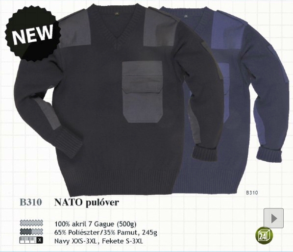 NATO pulóver, 100% akril, pamut rátétek B310